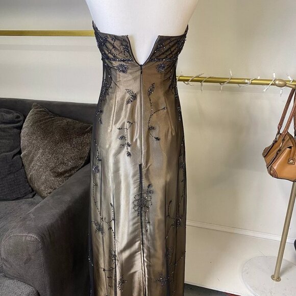 Vintage betsy adams Prom Dress Maxi Gown 4 gold 90s Y2K Goth Ombre Mesh Grunge - Picture 7 of 15
